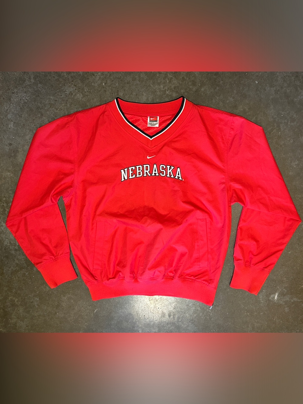 VTG 90s Nike Center Swoosh Nebraska Cornhuskers V-Neck Windbreaker Pullover
